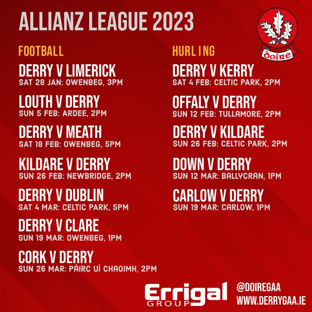Allianz League Fixtures set for 2023 Derry GAA Doire CLG